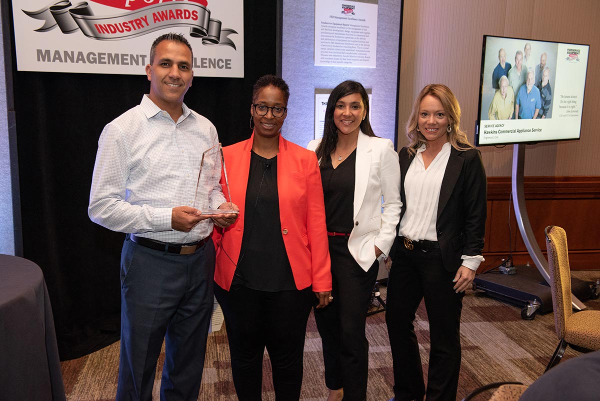 Jameel Burkett, Burkett Restaurant Equipment & Supplies (Management Excellence Winner), Kelly Killian, Foodservice Equipment Reports; Christina Collins & Crystal Rinker, Burkett Restaurant Equipment & Supplies.