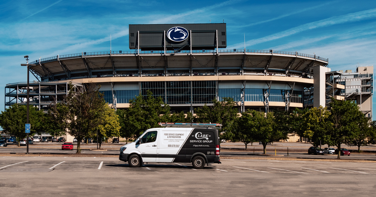 van in front of Penn State stadium