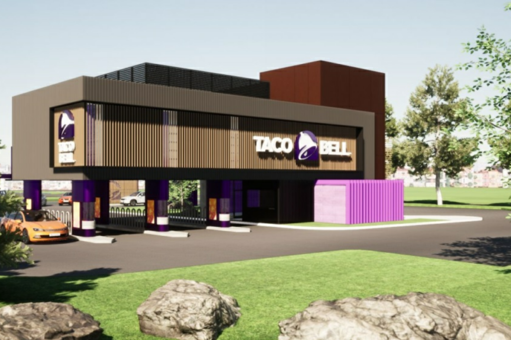 A four-lane Taco Bell designed to streamline to-go service was approved by the City Council in Brooklyn Park, Minn., this week. Rendering from Brooklyn Park City documents