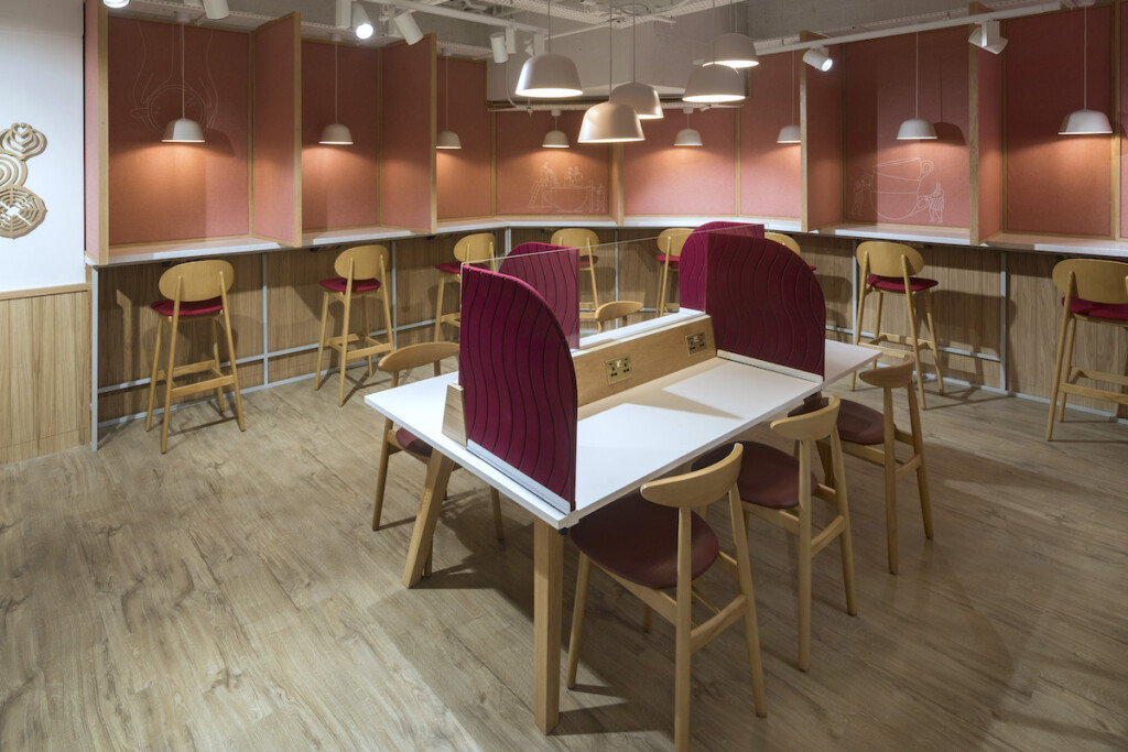 As COVID restrictions ease, a Costa Coffee in London is debuting a new feature: divided pods for remote workers. Photo Courtesy of Costa Coffee