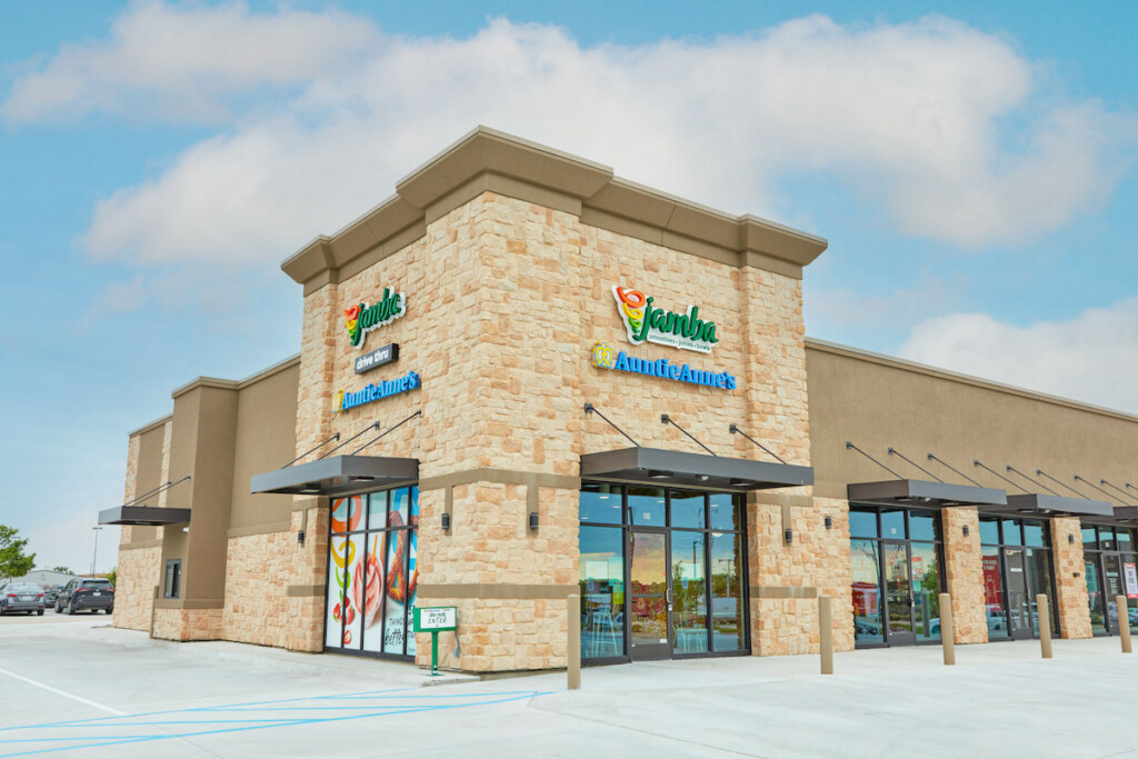 A drive-thru Jamba/Auntie Anne's co-brand location in Wylie, Texas, marks a first in company history.