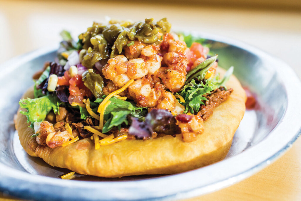 Tocabe’s Indian Taco includes fry bread and a choice of meat. Courtesy of Rachel Greiman.