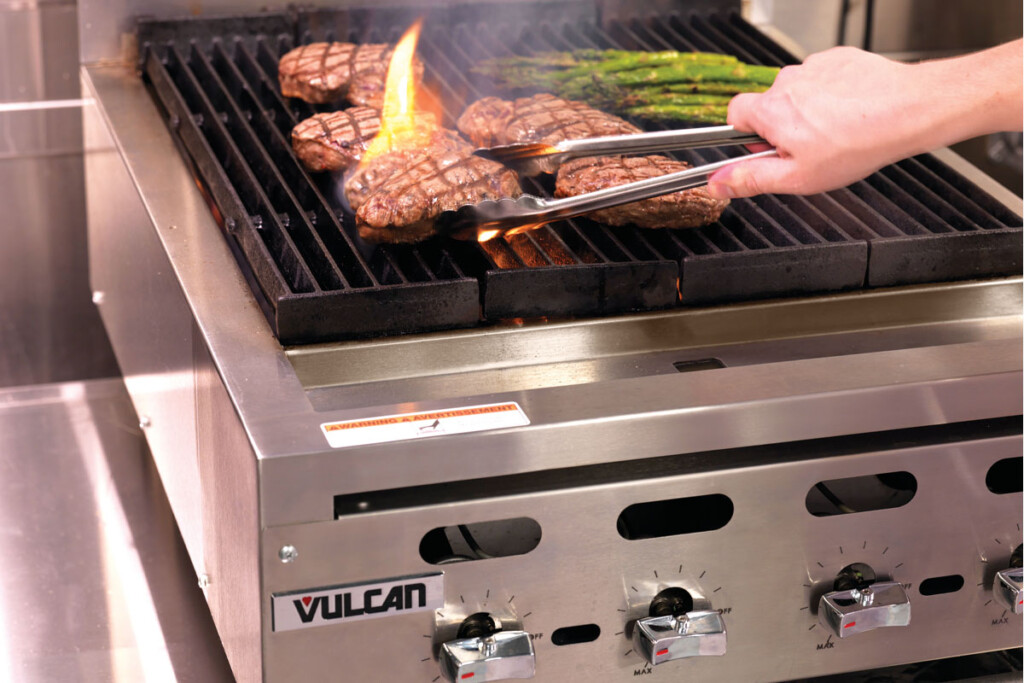 Operators turning out chargrilled menu items all day will want to specify a heavy-duty model. These models typically use heavyweight cast-iron elements versus the steel material found on lighter-duty units. Courtesy of Vulcan.