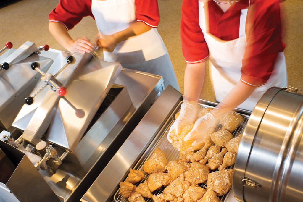 Size, oil-to-chicken ratio, energy efficiency, pressure level and the fry pot’s shape serve as the main features to think about when specifying a pressure fryer. Courtesy of Henny Penny.