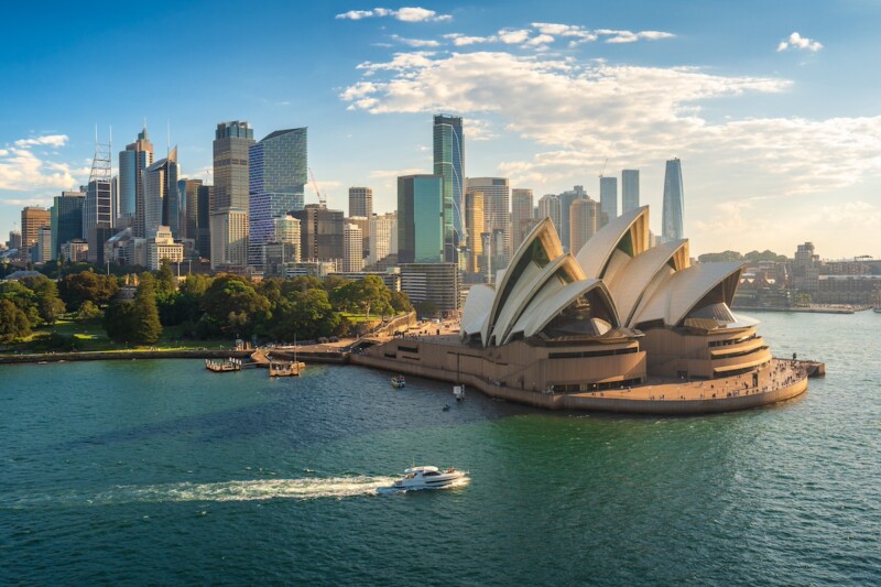 Sydney Harbour Opera House Cityscape Skyline Aerial View, Sydney, Australia