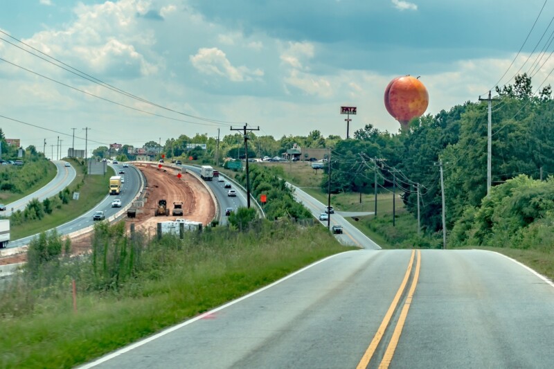 Peachoid Peach Water Tower in Gaffney South Carolina SC along Interstate 85.